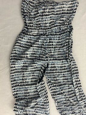 blue island Navy and White Patterned Strapless Jumpsuit